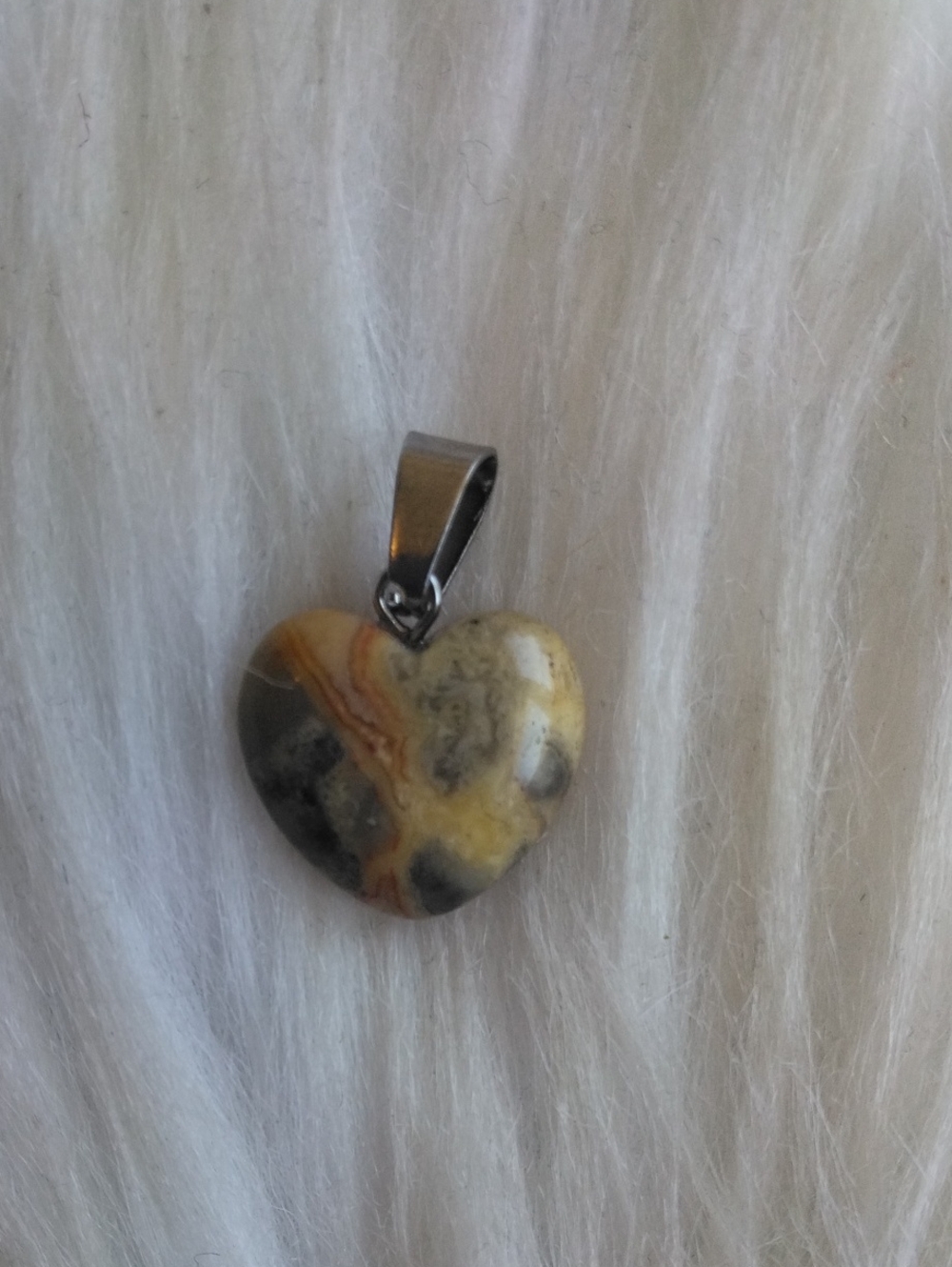 Heart-Shaped Yellow Mexican Laguna Lace Agate Dainty Necklace Pendant